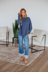 Breah Waffle Knit Top - Steel Blue