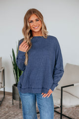 Breah Waffle Knit Top - Steel Blue